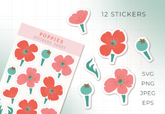 Review: Printable Stickers Sheet POPPY FLOWERS for Embroidery